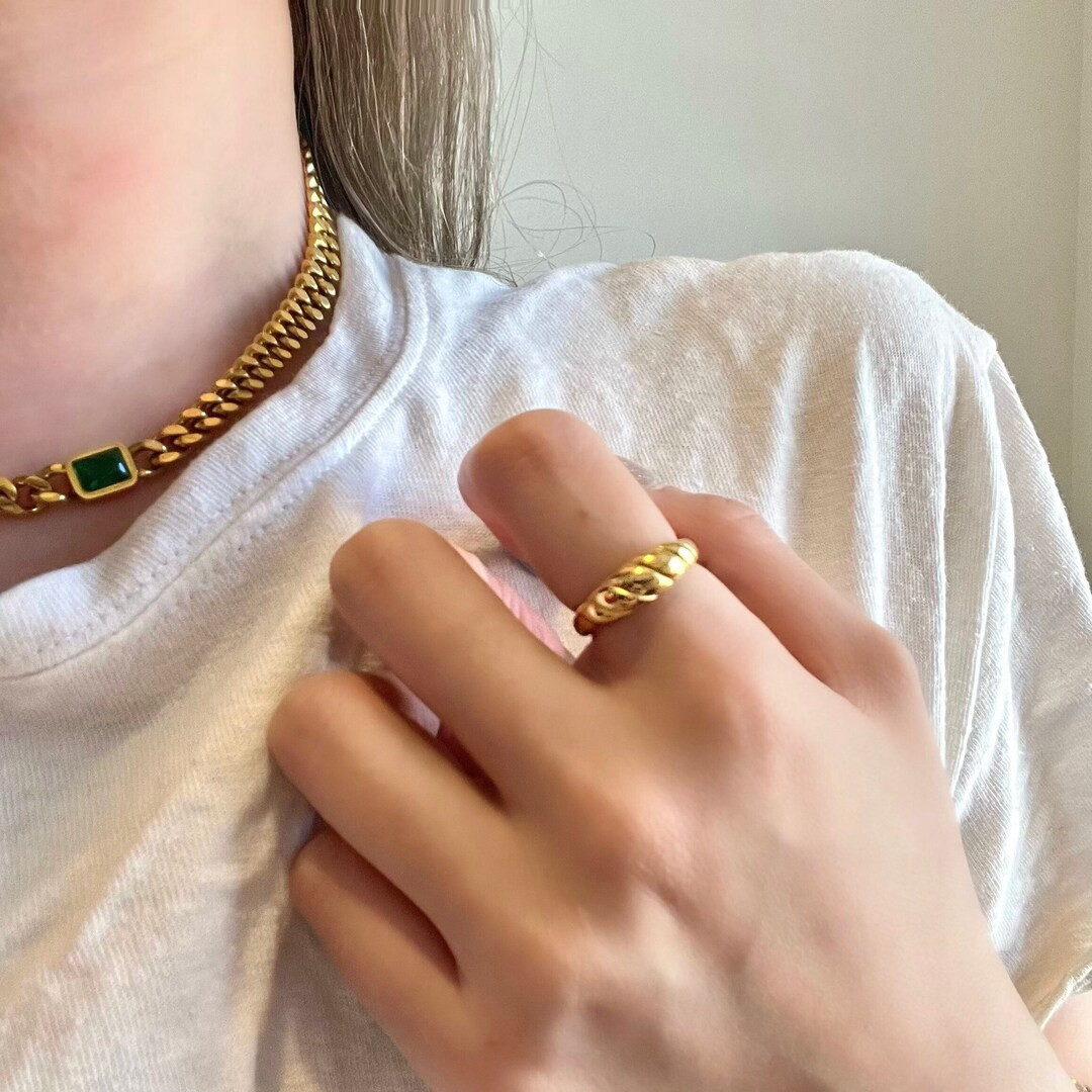 Gold/silver Croissant Dome Ring • Chunky Statement Ring • Twisted Rope Design • Gold Filled... | Etsy (US)