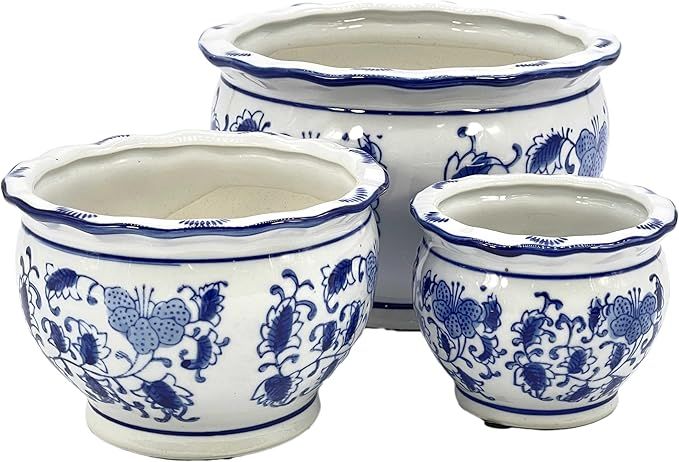 Galt International Blue & White Floral Porcelain Ceramic Decorative Flower Pot 8"/6"/4.5" Garden ... | Amazon (US)