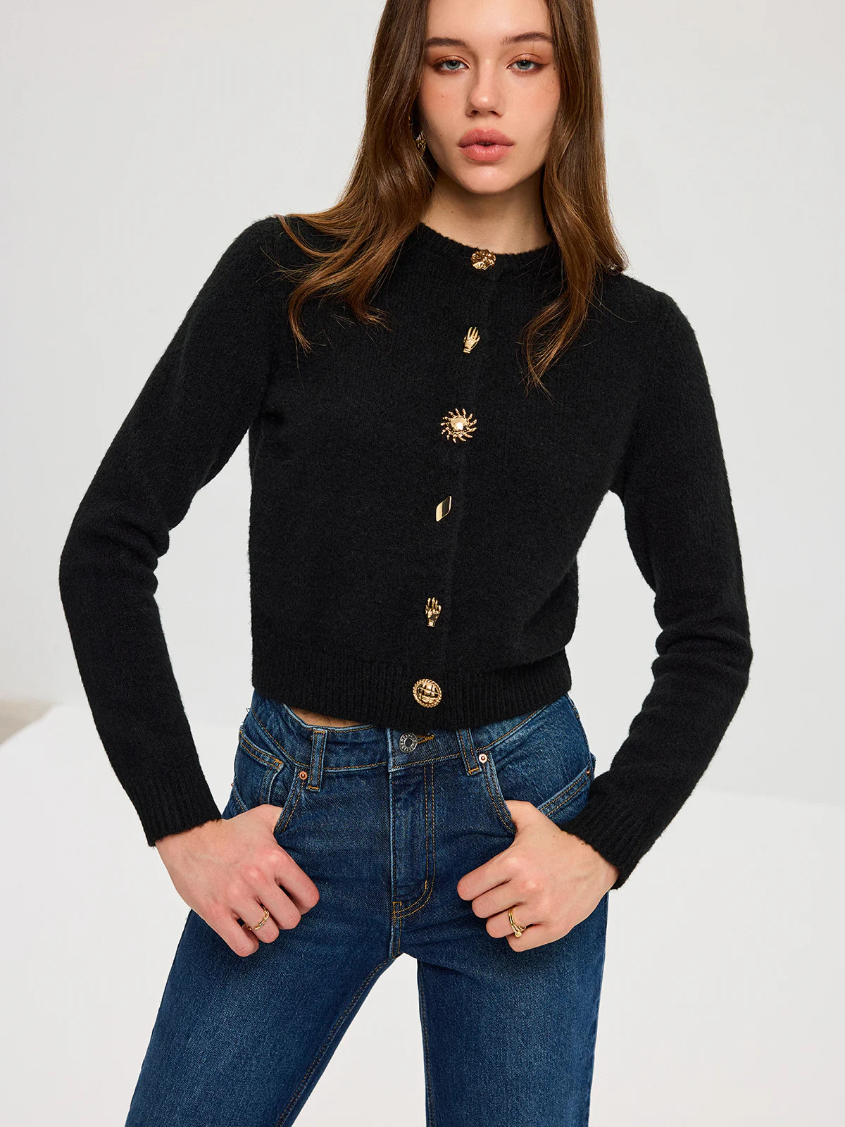 Wool Blend Metal Button Cardigan | Commense