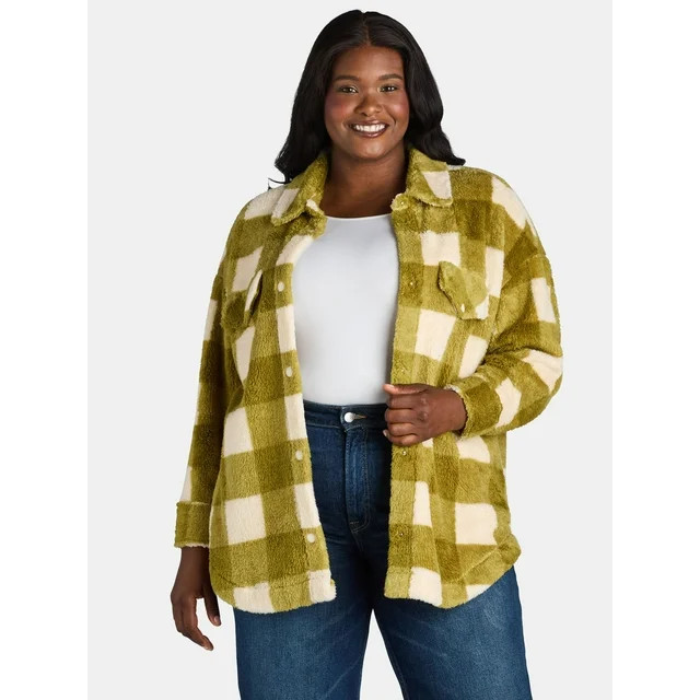 Terra & Sky Women's Plus Size Faux Shearling Shacket, Sizes 0X-5X | Walmart (US)