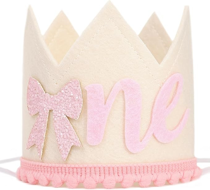 Bow One Birthday Crown -Pink Bow One Birthday Decorations, Sweet 1st party Hat, Little Princess C... | Amazon (US)