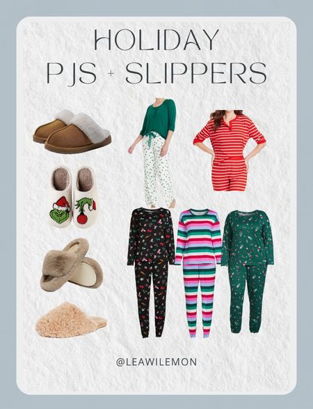 My favorite holiday pjs and slippers! I get a medium in the pjs for a relaxed fit