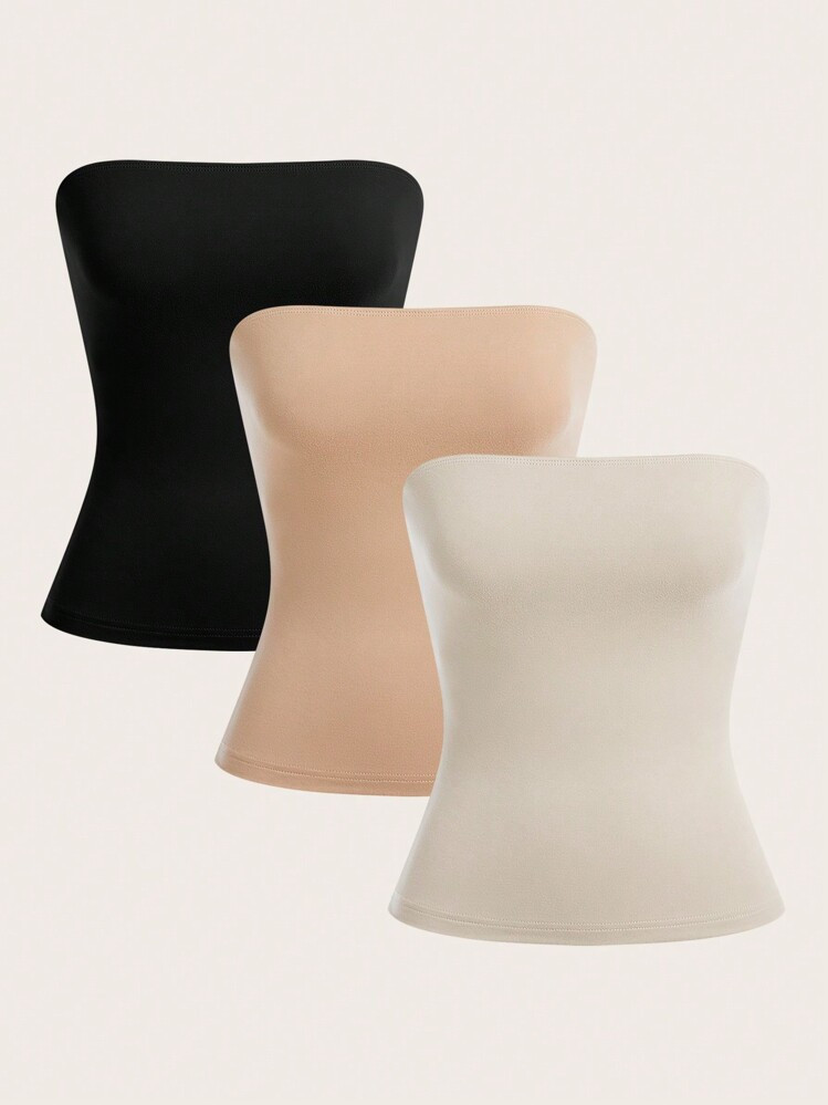 SHEIN BASICS 3 Stücke/Set Lässig Einfarbiges Gestricktes Bandeau-Top Für Frauen | SHEIN