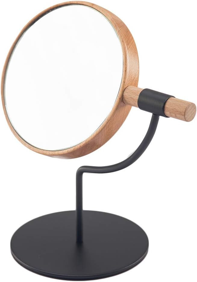 YEAKE Desk Table Mirror with Mental Stand, 3X Magnification Small Wooden Desktop Mirror,360° Rot... | Amazon (US)