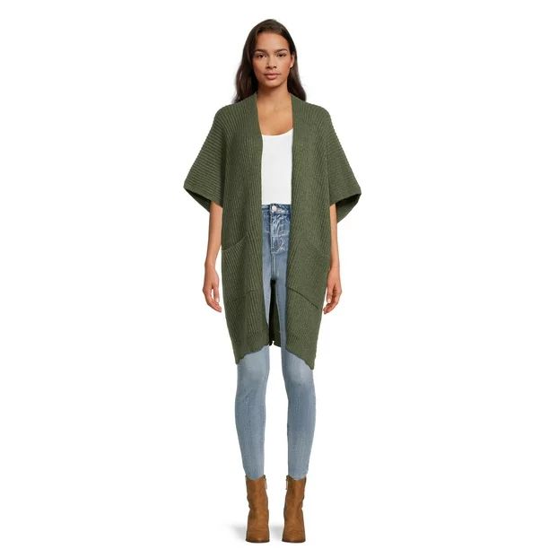 Time and Tru Women's Ribbed Sweater Cape with Pockets, One Size | Walmart (US)