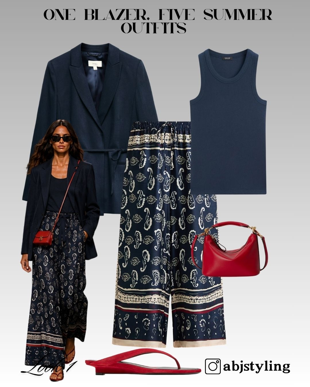 Holiday dressing doesn’t have to mean basic.

A navy blazer instantly elevates printed trousers and a simple tank, while a mini crossbody adds a refined finishing touch.

Styling Tip: Roll up the blazer sleeves and add a small crossbody instead of a large tote to keep the proportions light and effortless.

#LTKuk #LTKsummer #LTKeurope