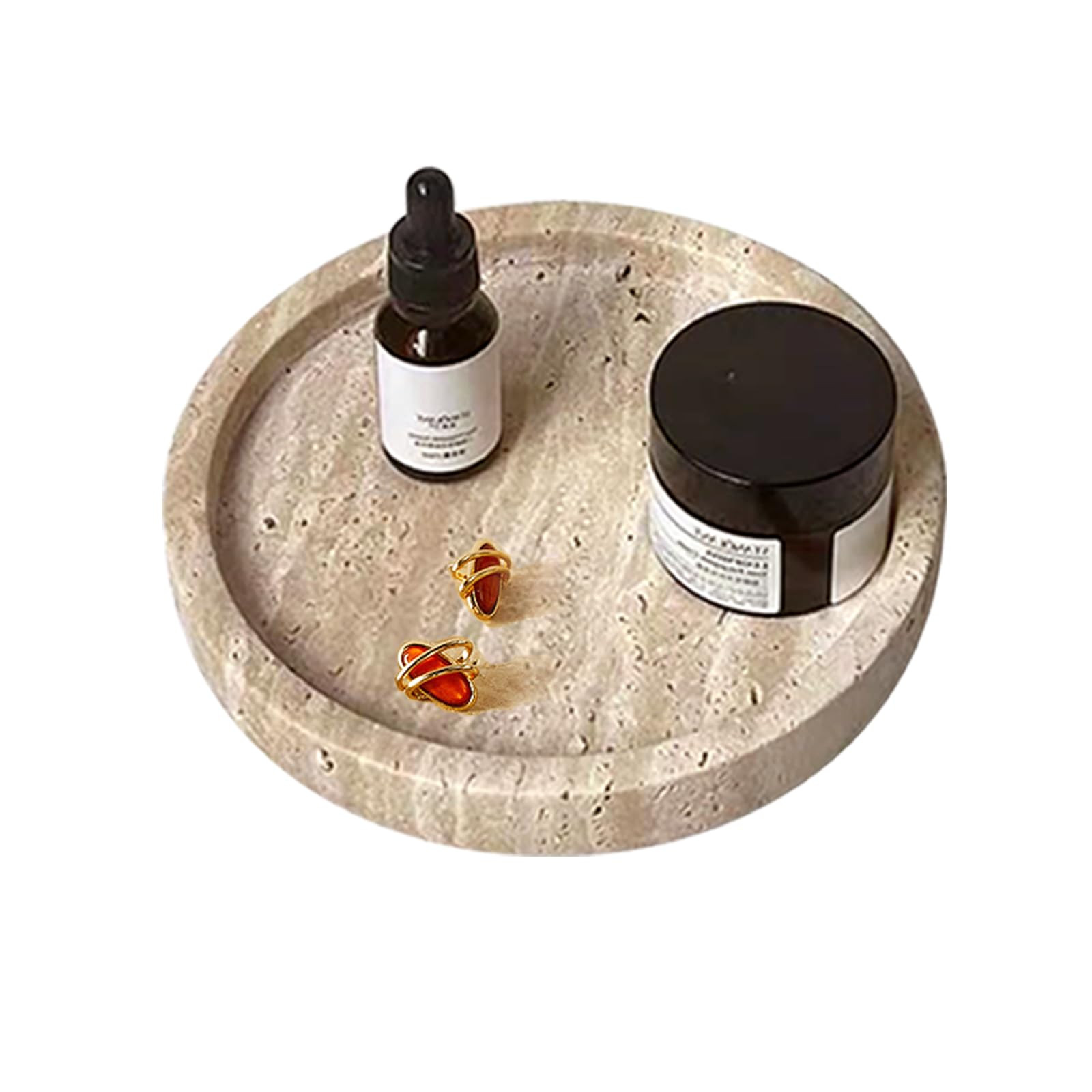 Real Travertine Tray for Jewelry Ring Dish, 5.9Inches Round Vanity Tray Marble Trinket Dish Decor... | Amazon (US)