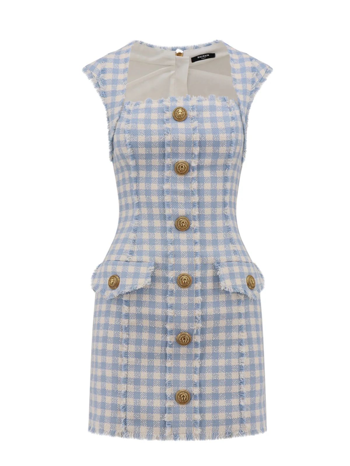 Balmain Sleeveless Check Patterned Mini Dress | Cettire Global