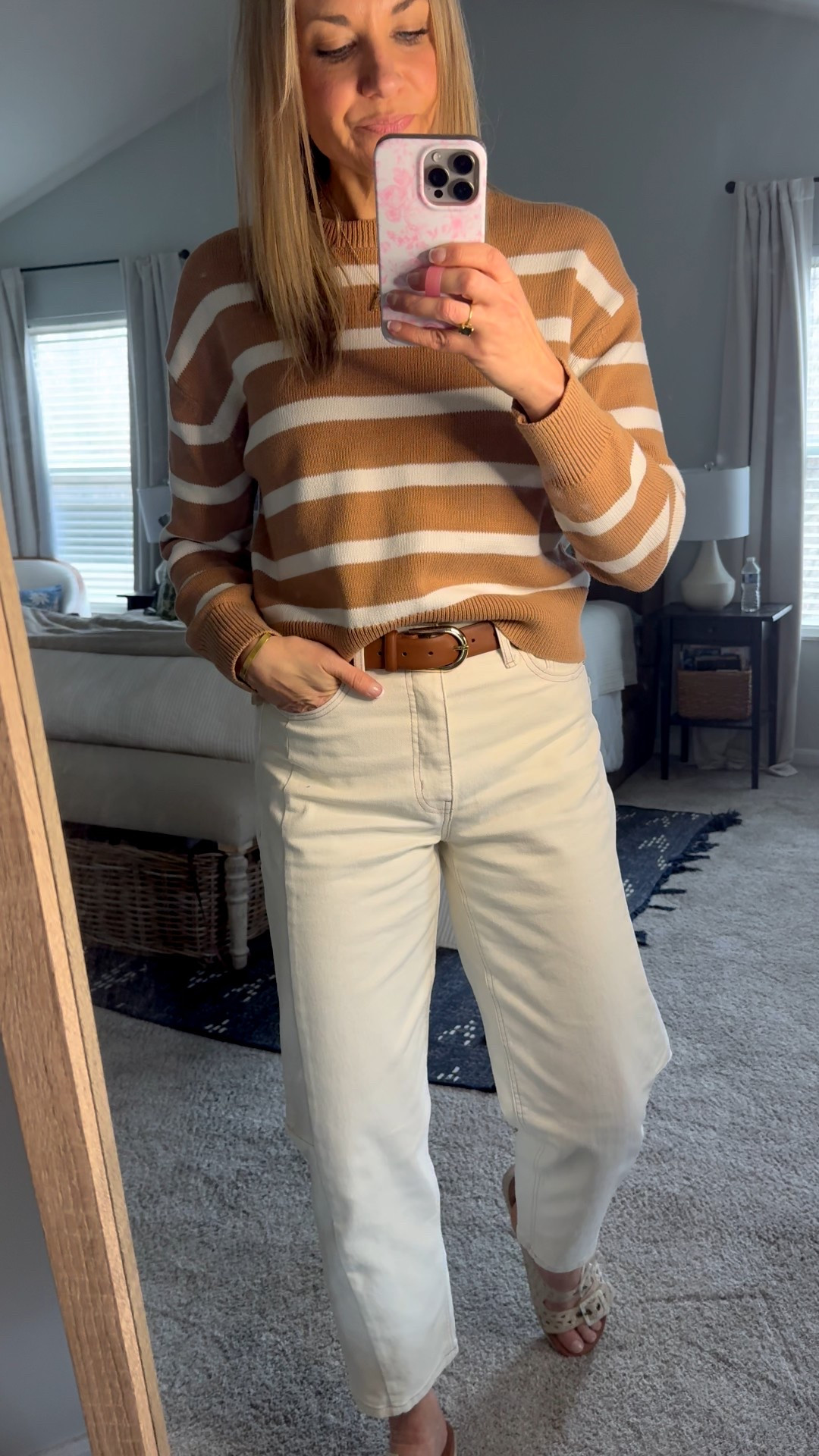 Another great look to bridge winter into spring. All from @walmart. I can’t say enough about these pants! The barrel leg is flattering and actually very comfortable - and that’s coming from a teacher who is very active in the classroom! The sweater comes in multiple colors and fits TTS. Pants are TTS, too. Pair it with a sandal or tennis shoe! #walmart

#LTKmomlife #LTKOver40 #LTKootd