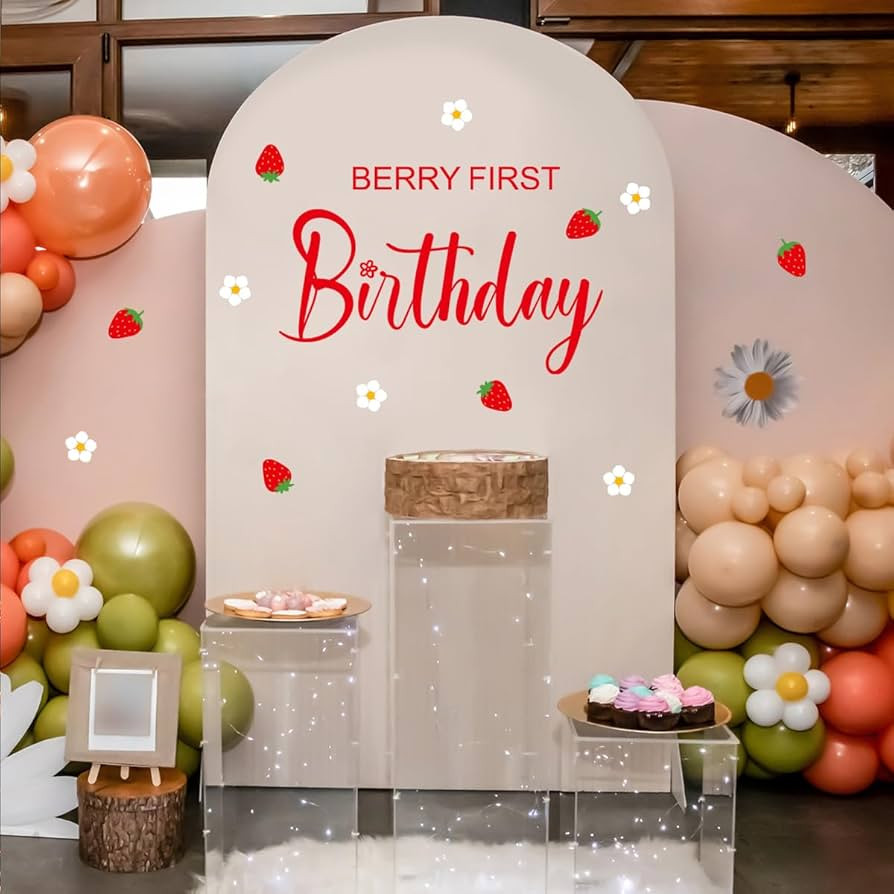 Strawberry First Birthday Wall Sticker，Strawberry 1st Birthday Wall Decals，Berry Baby Shower ... | Amazon (US)