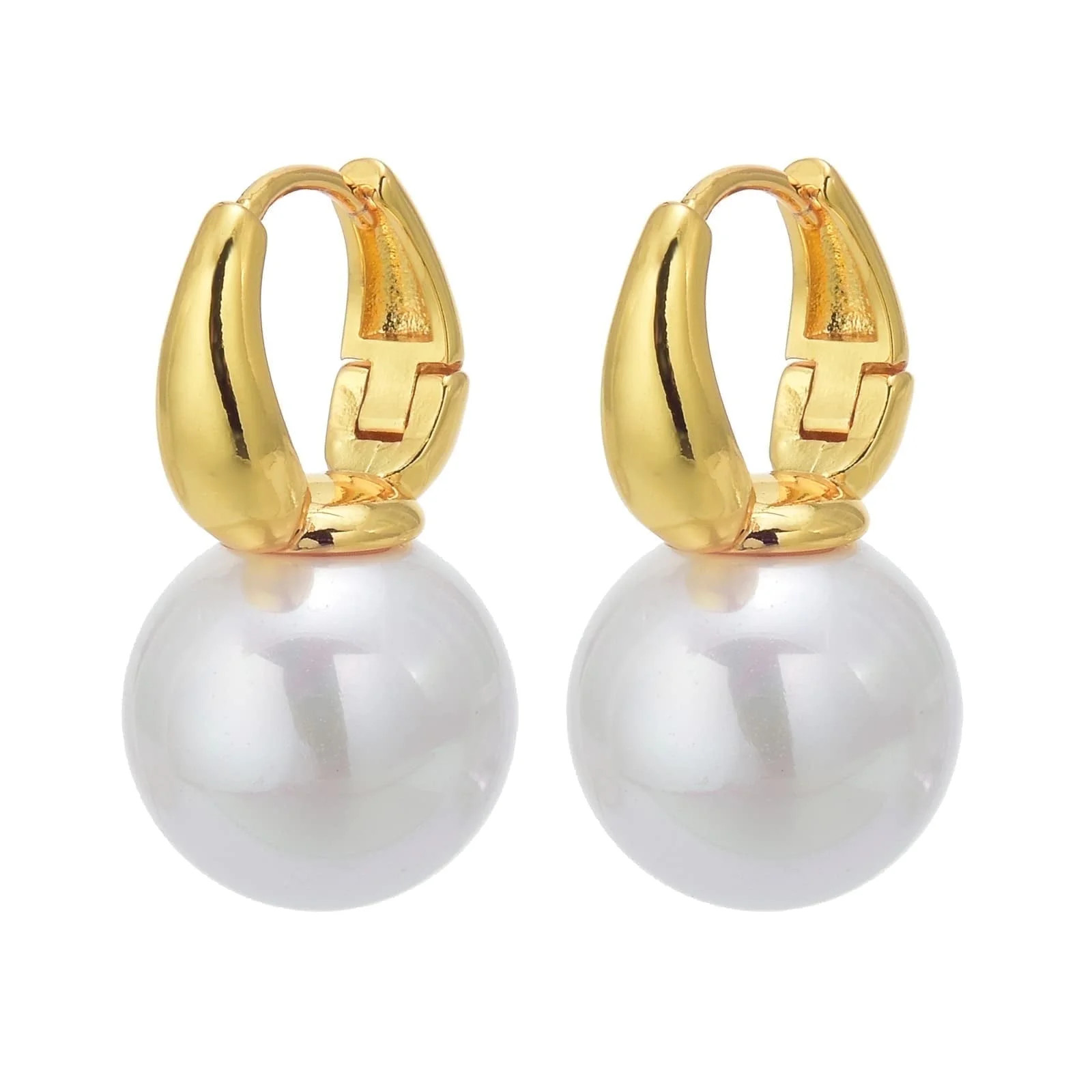 HUGE SWAN 14mm Elegant Big Pearl Dangle Earrings 14K Gold Plated Hoop Clasp for Women,  for Weddi... | Walmart (US)