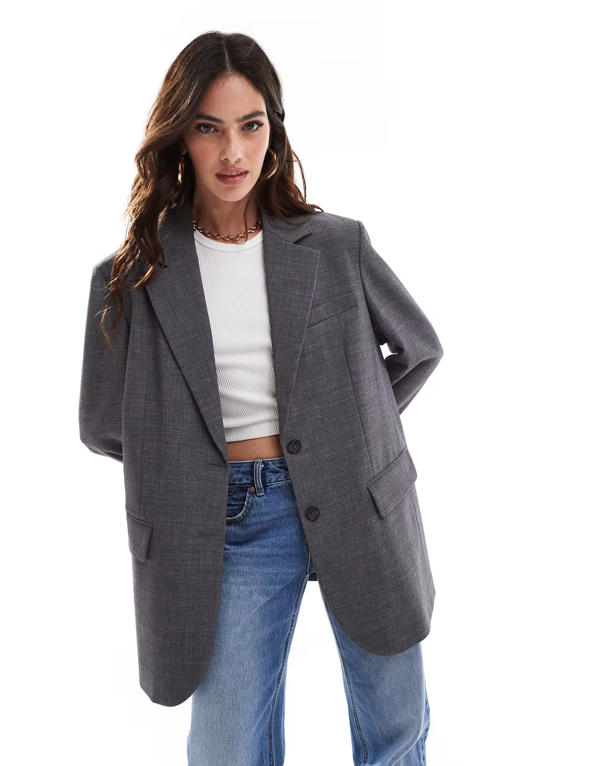 Stradivarius oversized blazer in gray | ASOS (Global)