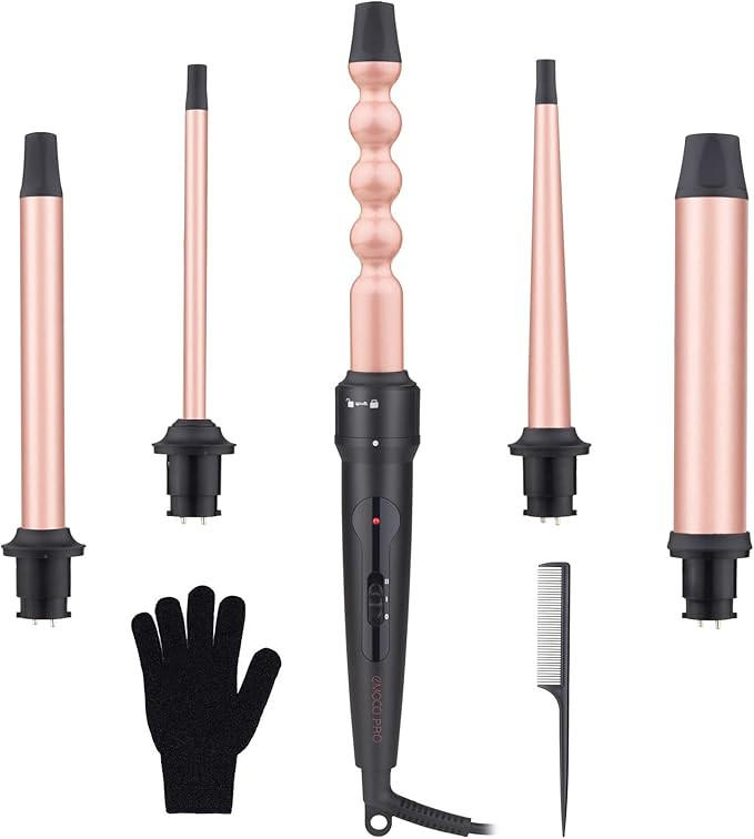 5 in 1 Curling Wand Set - EMOCCI PRO Hair Waver Iron Straightener and Curler 2 in 1 with 5 Interc... | Amazon (CA)