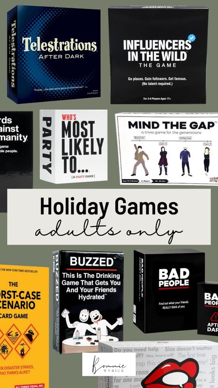 Adults Only Holiday Games! These are always fun to pull out after the kids have gone to bed on Christmas Eve or during naptime on Christmas Day. Pour some wine and get ready to laugh with the family! These are perfect gifts for white elephant or for someone who is hard to shop for. 🎄 Adult Card Games | Drinking Games | Adult Board Games | Holiday Games | Family Board Gamez

#LTKGiftGuide #LTKfamily #LTKHoliday