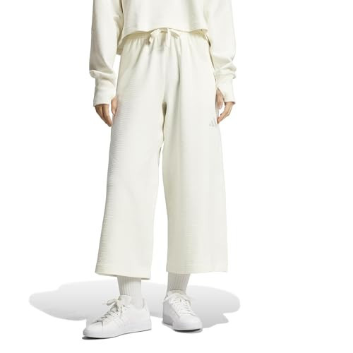 Adidas Women's All SZN Ribbed 7/8 Length Wide Leg Pants, Off White, Large | Amazon (US)