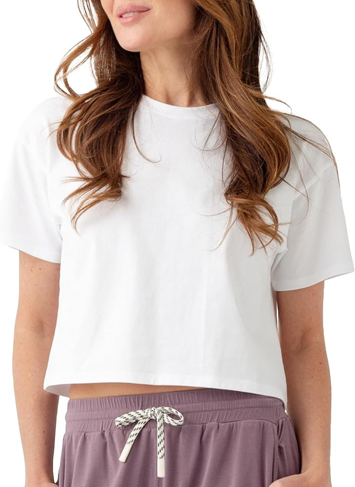Cozy Earth - Women's All Day Cropped Tee - 100% Cotton T-Shirt - Relaxed Fit - Soft & Breathable | Amazon (US)