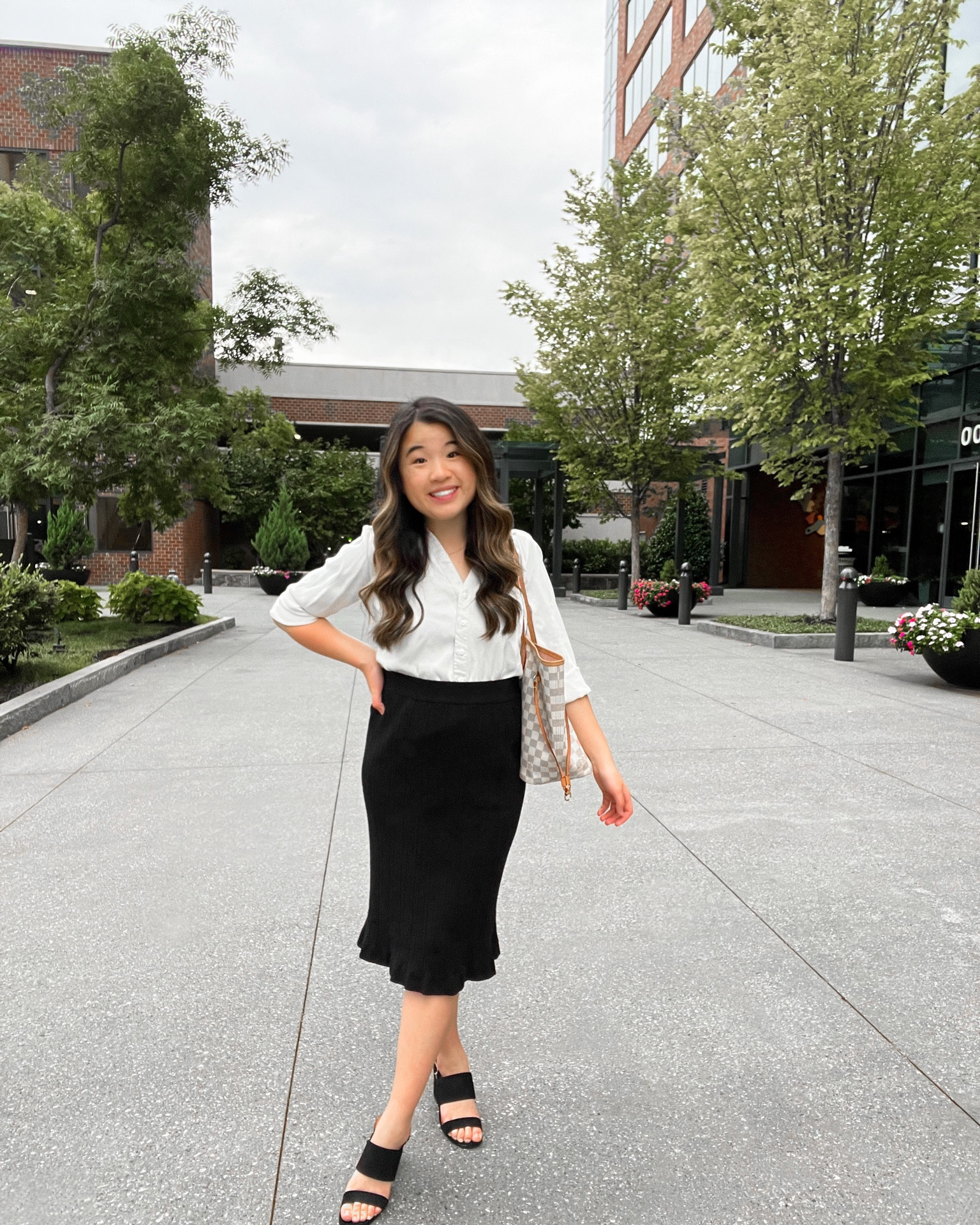 Workwear outfit inspiration: Silky blouse (size XS) from Short Story, skirt (size small) from Amazon, and black heels from Dress Up Boutique (size 6.5, TTS).

#LTKworkwear #LTKunder100 #LTKSeasonal