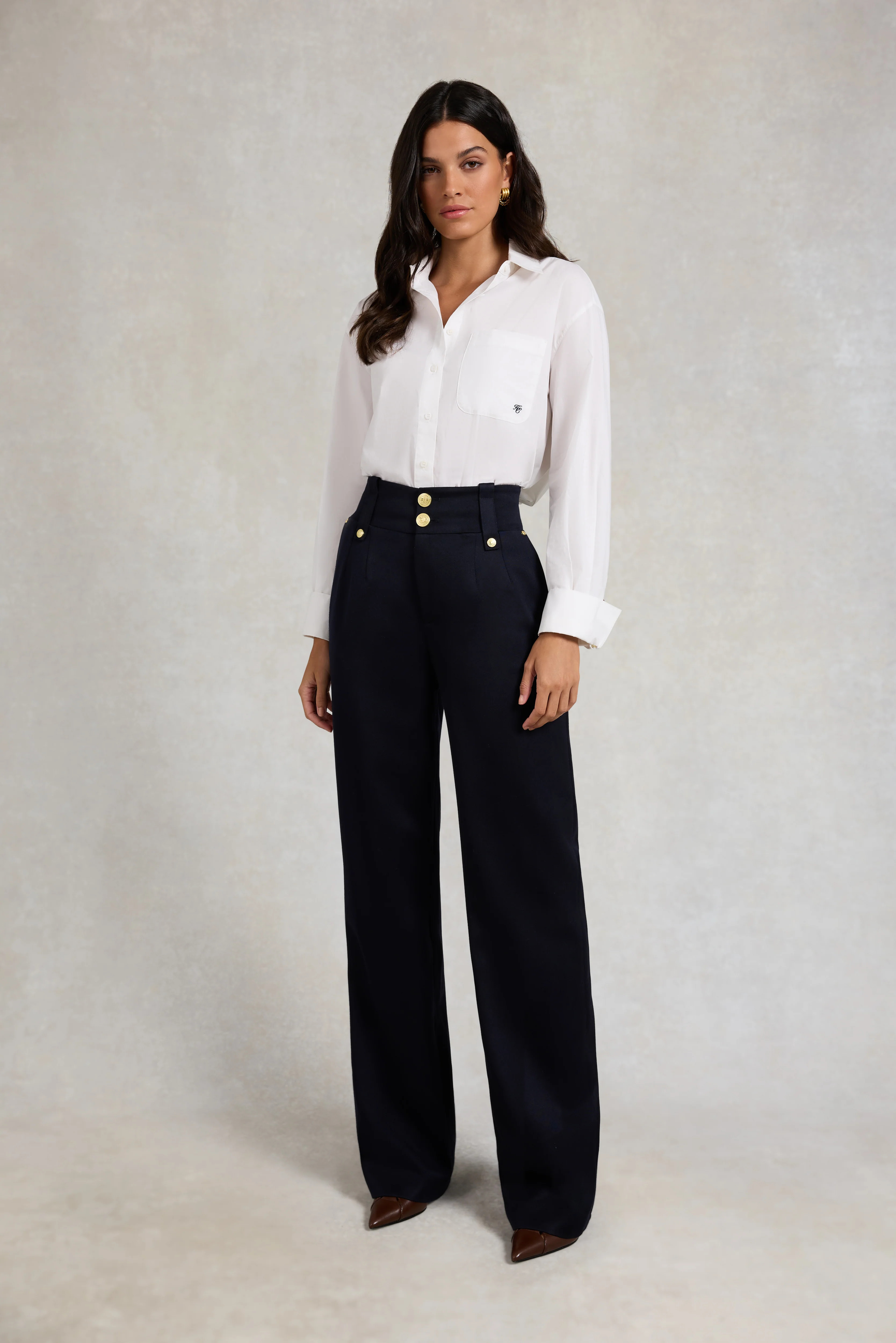 High Waisted Straight Trouser (Navy Barathea) | Holland Cooper