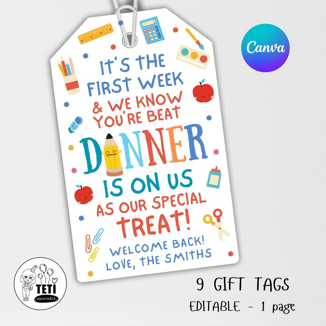Dinner is on Us Teacher Appreciation Gift Tag Template, Printable First Week of School Favor Tags... | Etsy (US)