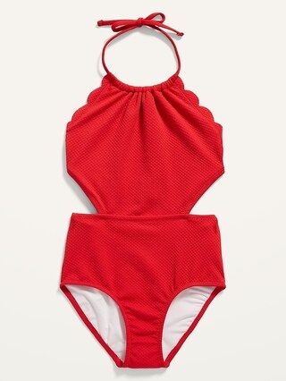 Textured Scallop-Edged Cutout Swimsuit for Girls | Old Navy (US)