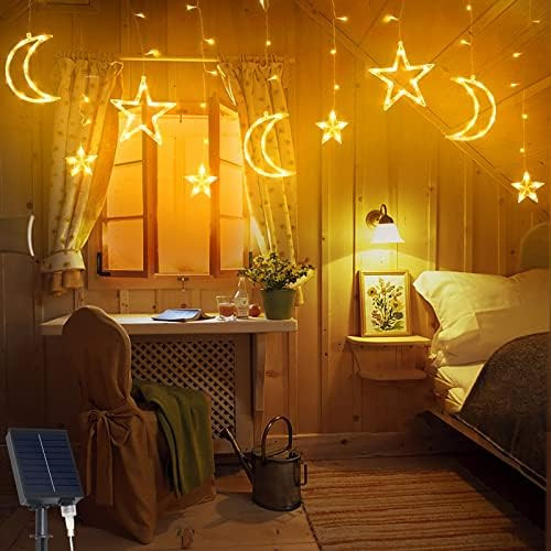 Skcoipsra Solar Star Moon String Lights, 11.5 FT 138 LEDs Balcony Decor with 8 Lighting Modes and Re | Amazon (US)