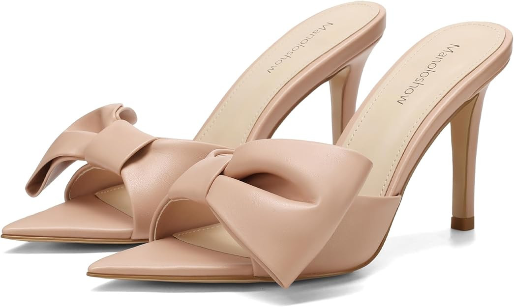 Women's Pointed Open Toe Heels With Bow Fashion Sexy High Kitten Heels Summer Slip on Mules Stile... | Amazon (US)