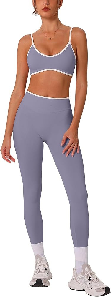 ABOCIW Womens 2 Piece Workout Sets Seamless Color Block Sports Bra Scrunch Butt Lifting High Wais... | Amazon (US)