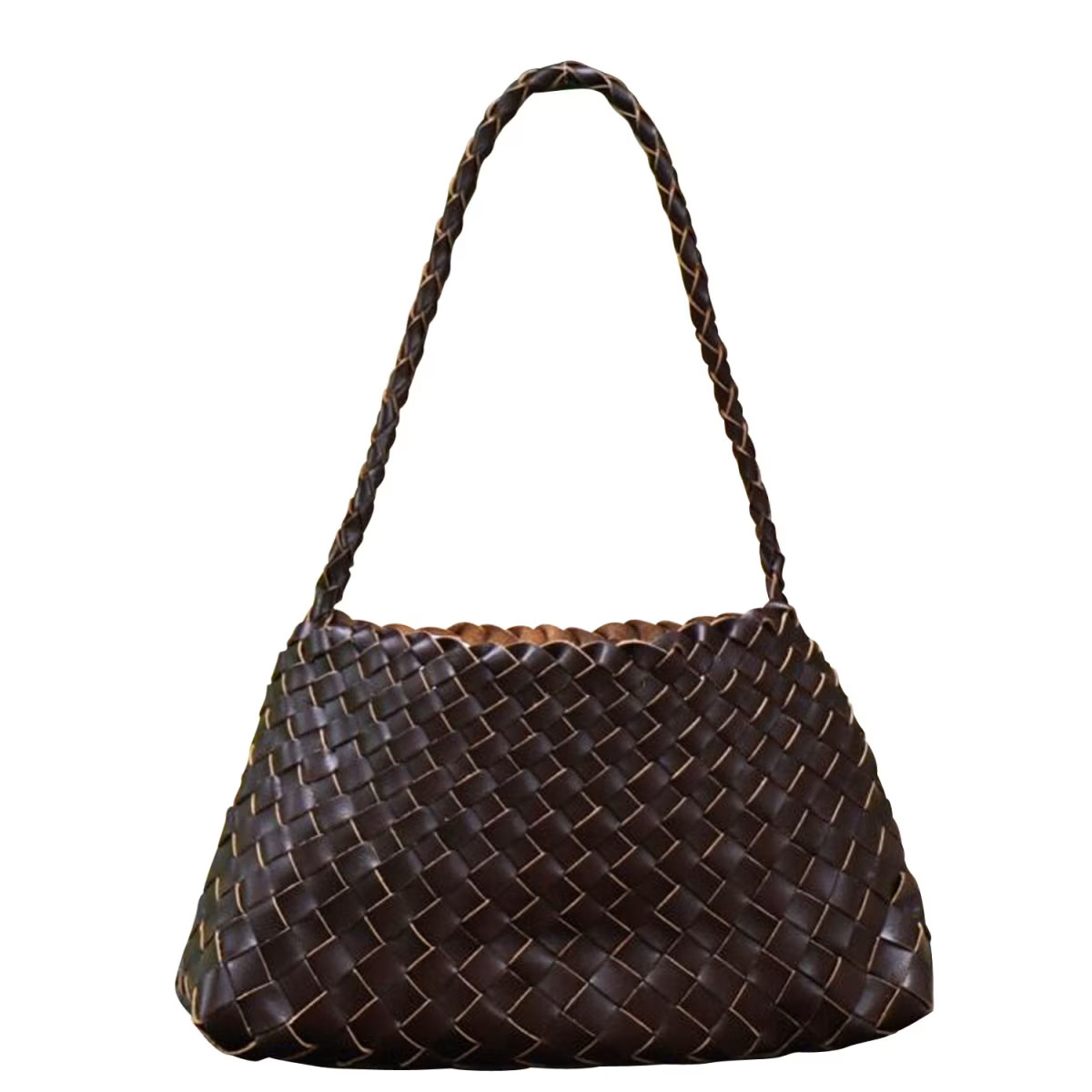 Woven Leather Shoulder 'Leontina' - Dark Brown | Wolf & Badger