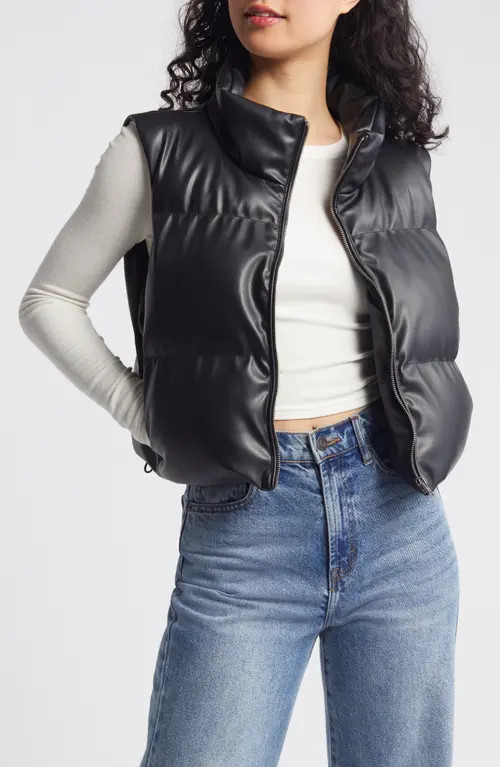Thread & Supply Faux Leather Crop Puffer Vest in Black at Nordstrom, Size Small | Nordstrom