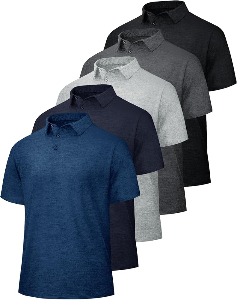 BOOJO 5 Pack Polo Shirts for Men - Quick Dry Moisture Wicking Performance Short Sleeve Mens Golf ... | Amazon (US)