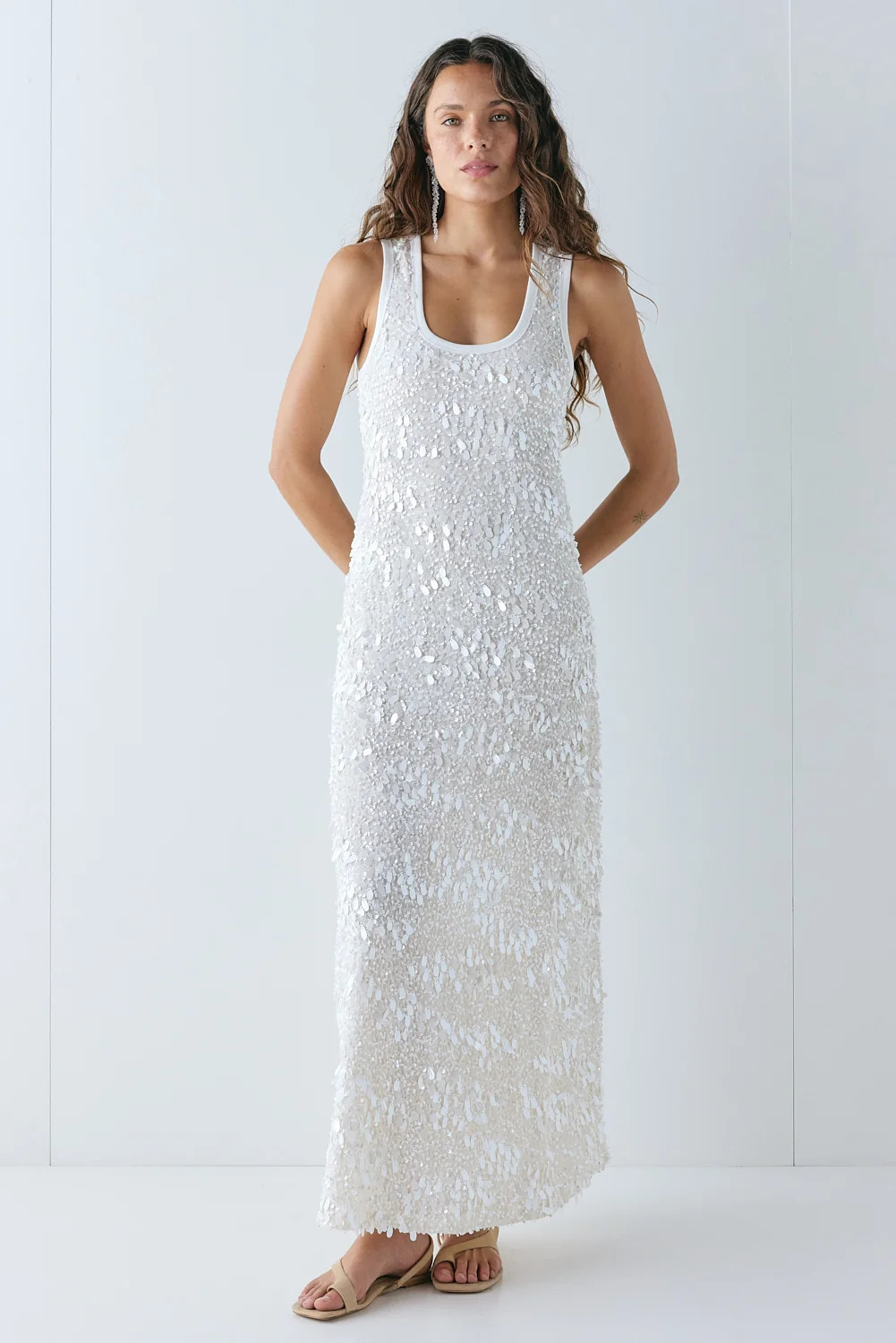 Petra Sequin Maxi Dress Cream | VRG Grl