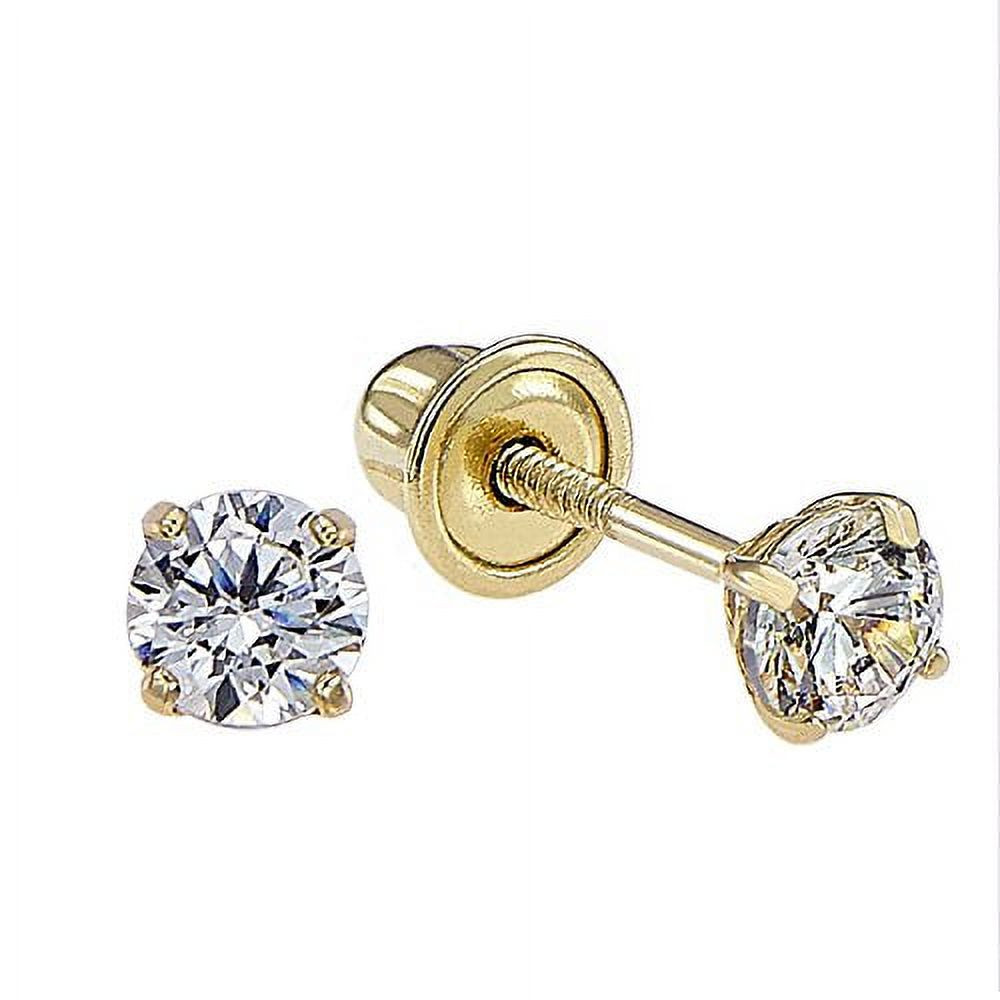 Tilo Jewelry 14k Yellow Gold Solitaire Round CZ Stud Post Earrings With Screw-Backs (3MM) - Women... | Walmart (US)