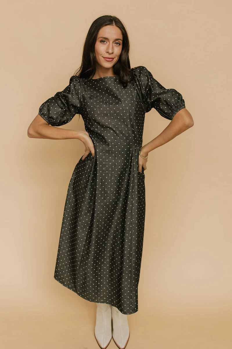 Denim Dot Dress in Black | Henly