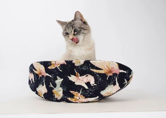 Cat Canoe  Narrow Pet Bed in Metallic Fairies Fabric | Etsy | Etsy (US)