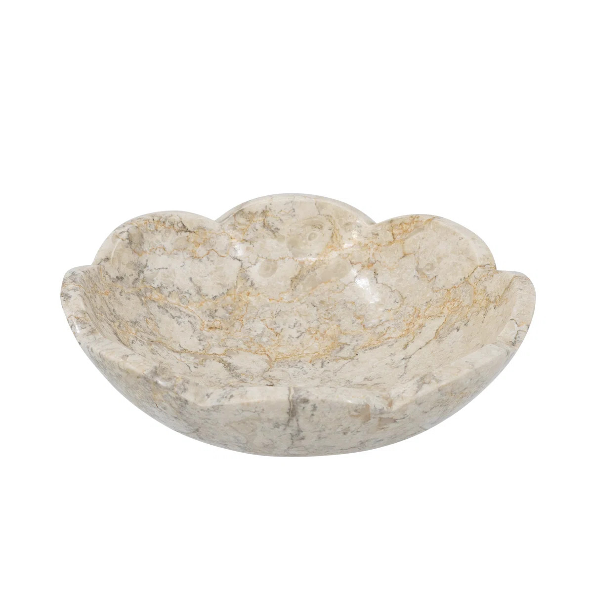 D10X3" Cream Marble Bowl With Scalloped Design And Subtle Gold Detailing | Joss & Main