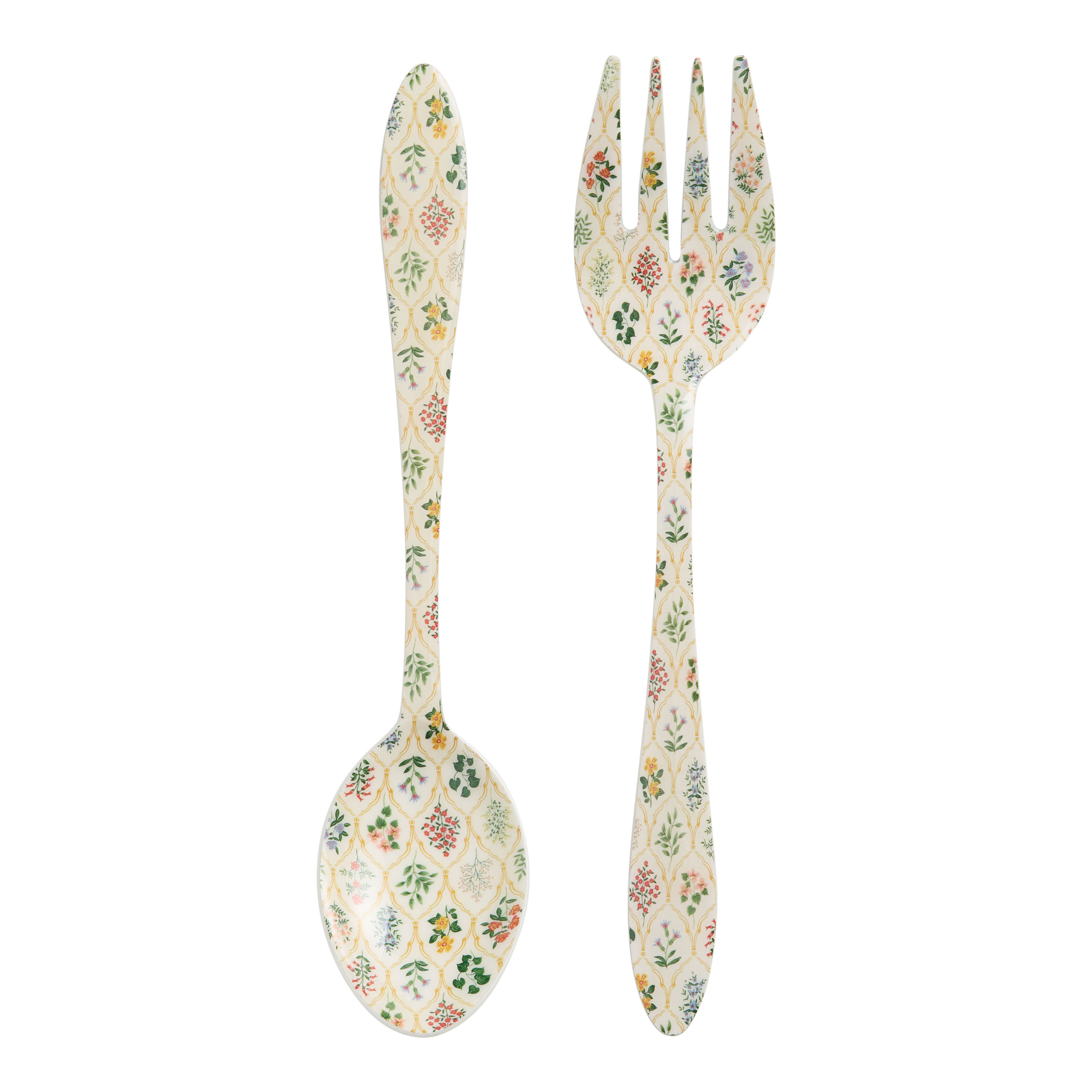 White Enameled Steel Vintage Flower Salad Servers 2 Piece Set | World Market