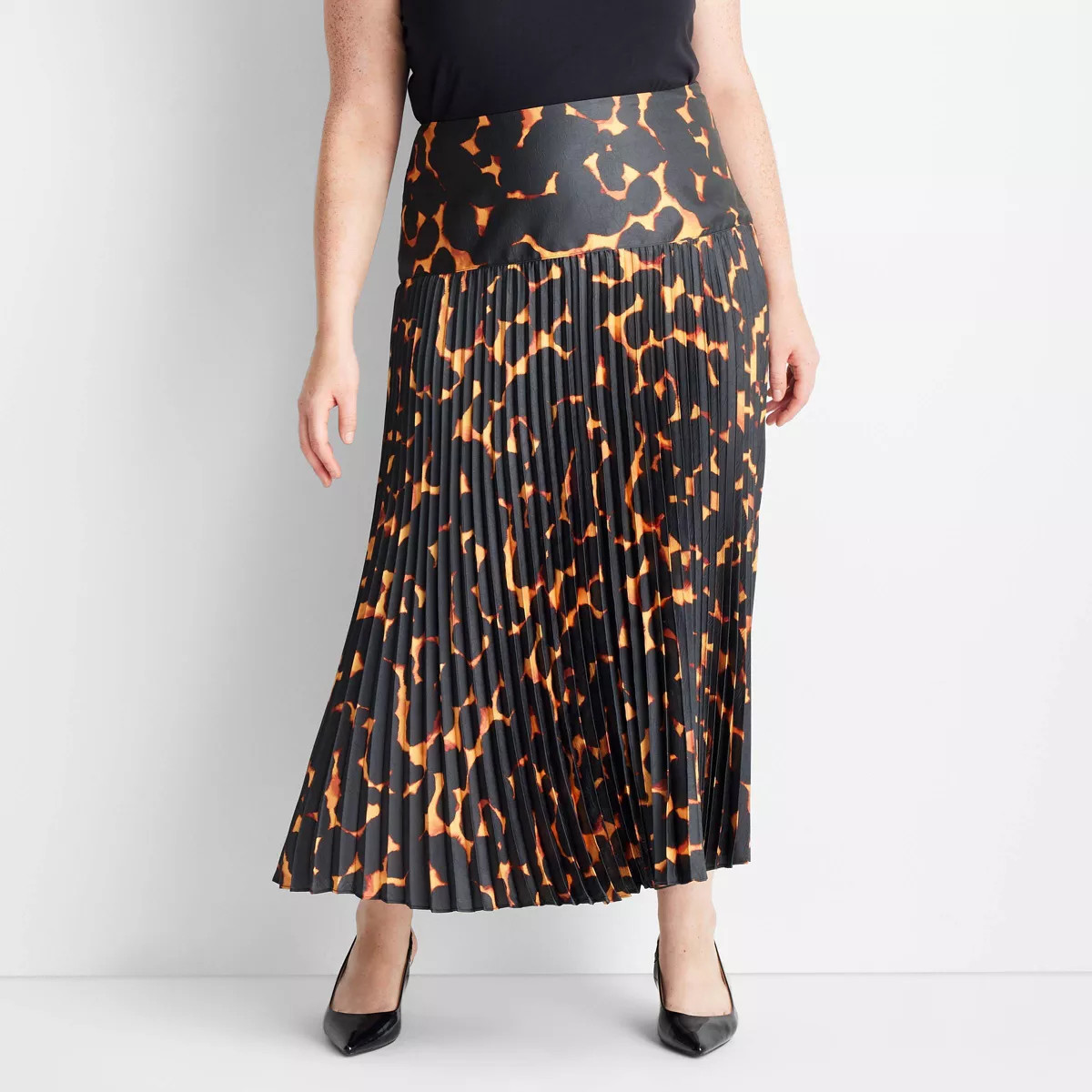 Women's Drop Waist Pleated Ankle Skirt - Future Collective Black Tortoise 2X | Target