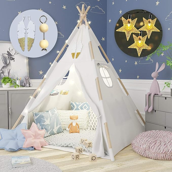 Tazztoys Kids Teepee Tent for Kids with Fairy Lights +Waterproof Base + Feathers - Quality & Safe... | Amazon (US)