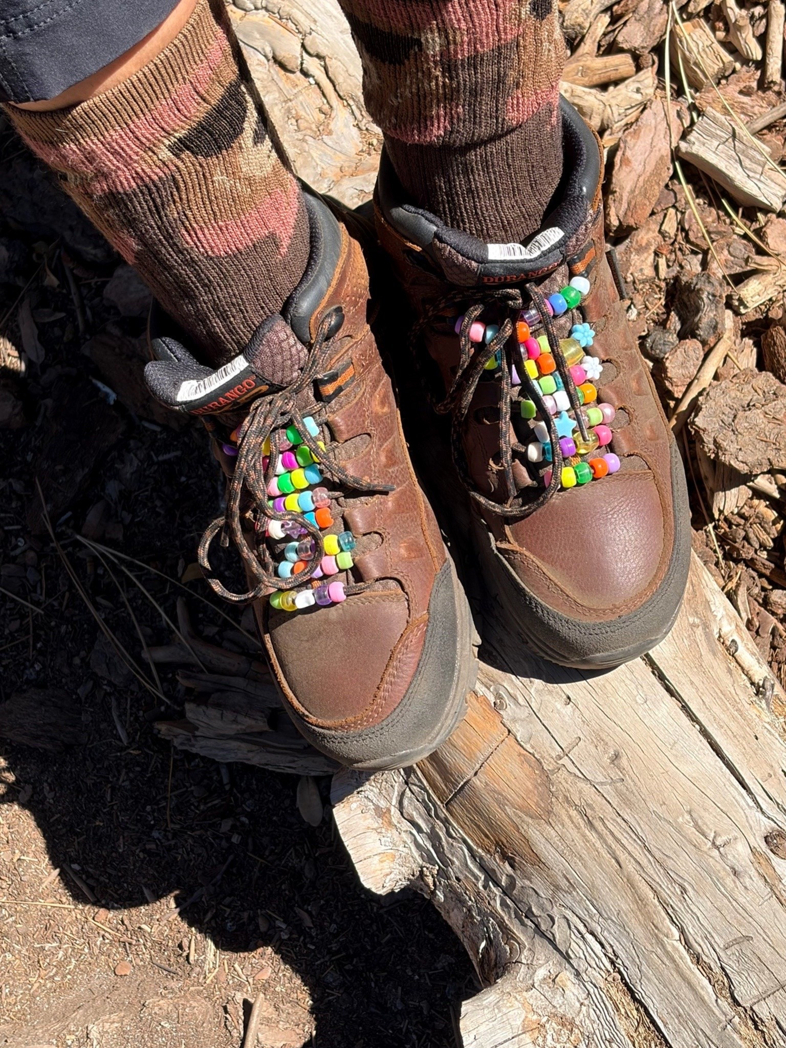 Picked up some new hiking boots for our trip to Yosemite!! Had to add some beads for a bit of magic. I’m wearing a men’s size 7.5. #hiking #hikingboots #camping #yosemite #whimsey #beads #outdoors