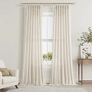 Cream Beige Pinch Pleat Linen Curtains 108 Inch Length 2 Panels Set for Bedroom Dining Room Semi ... | Amazon (US)
