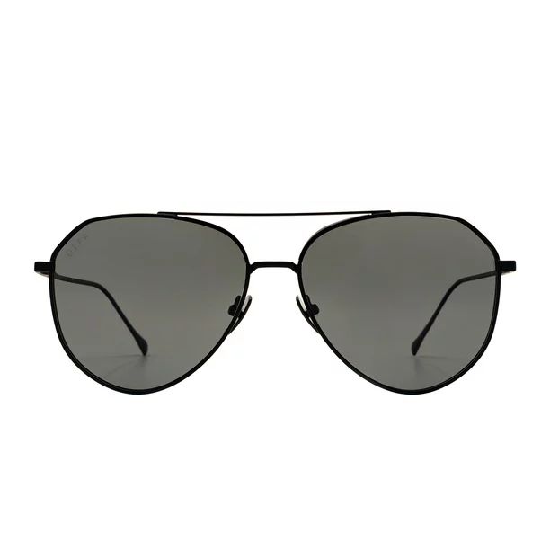 DIFF Eyewear Dash Oversized Aviator Sunglasses for Women, Matte Black + Solid Grey Polarized | Walmart (US)