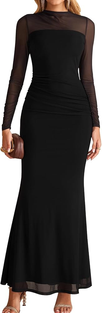 HTZMO Long Sleeve Floral Wedding Guest Formal Womens Fall Maxi Dress | Amazon (US)