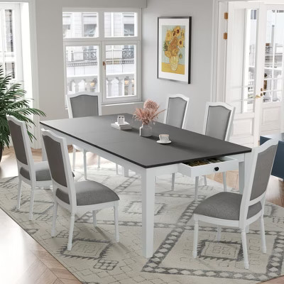Whisen 7-Piece 78.1" Extendable Dining Table Set with 6 Upholstered Chairs - Dark Gray + White | Target