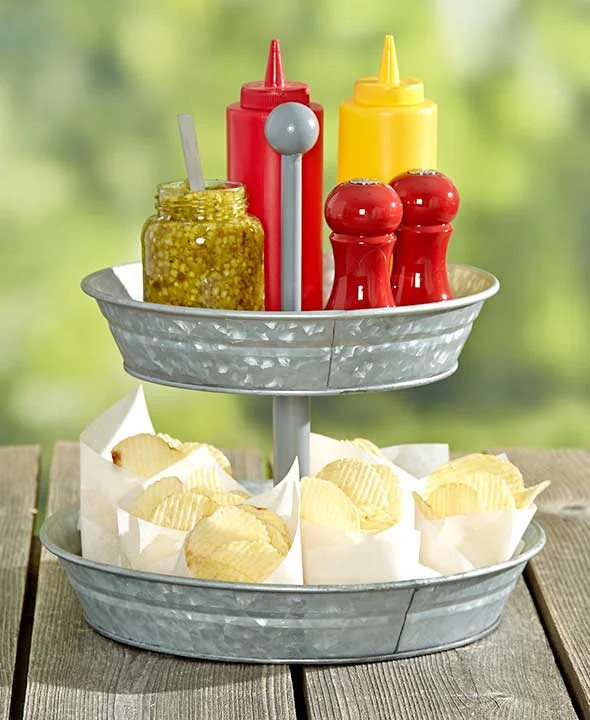 2-Tier Galvanized Metal Serving Tray with Metal Center Dowel - Walmart.com | Walmart (US)
