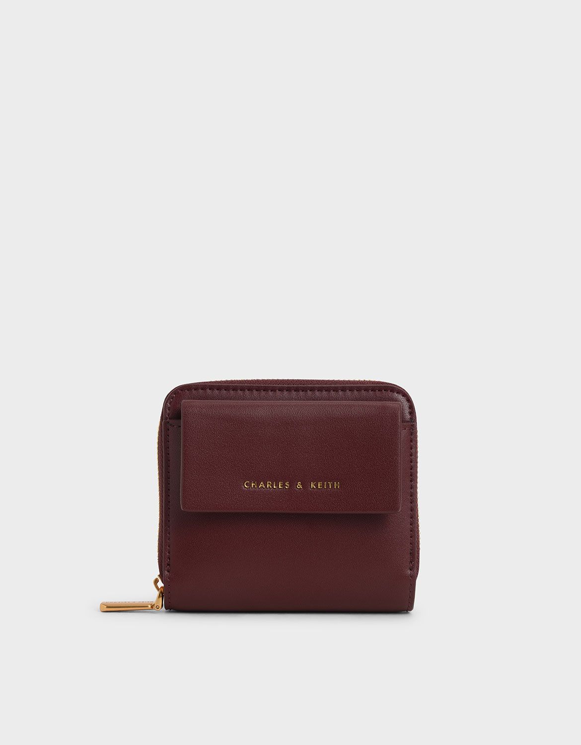 Burgundy Front Flap Zip-Around Mini Wallet | CHARLES &amp; KEITH | Charles & Keith US