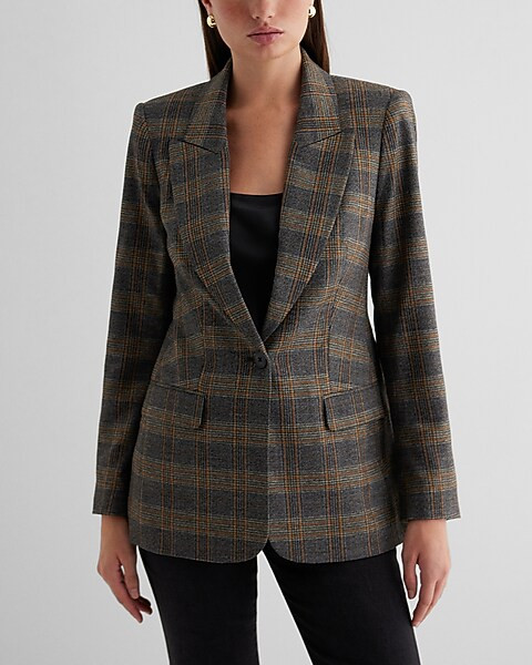Metallic Plaid One Button Blazer | Express