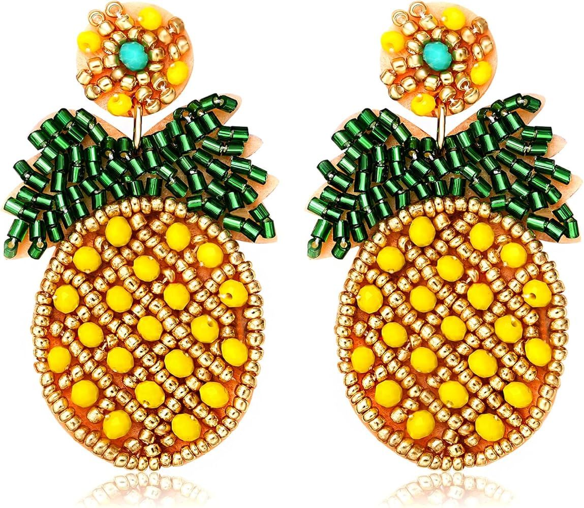 Beaded Dangle Earrings Handmade Bead Avocado Pineapple Watermelon Earrings Bohemia Statement Fruit D | Amazon (US)
