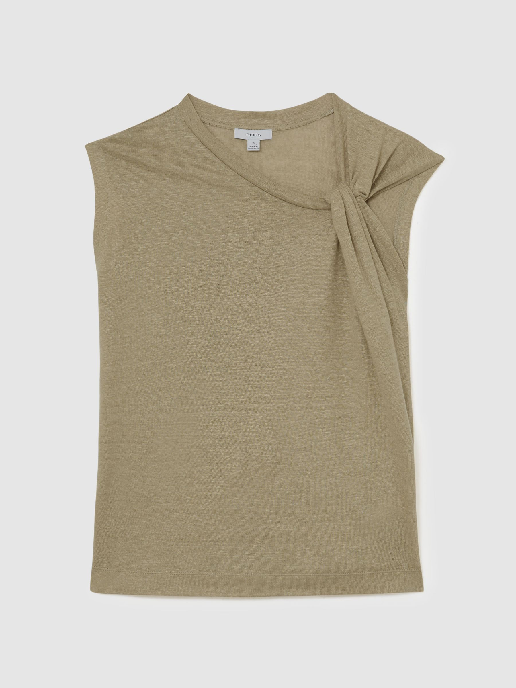 Reiss Linen Twist-Detail T-Shirt in Green - REISS | Reiss UK