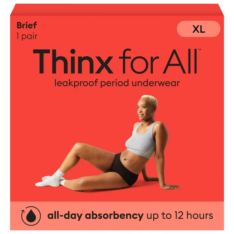 Thinx for All Women's Comfort Brief Leakproof Period Underwear, Size Extra Large, Black | Walmart (US)
