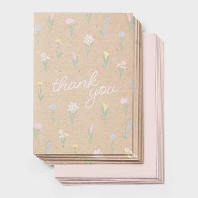 10ct Pastel Floral Thank You Notes Card Set with Envelopes Blank Inside - Spritz™ | Target